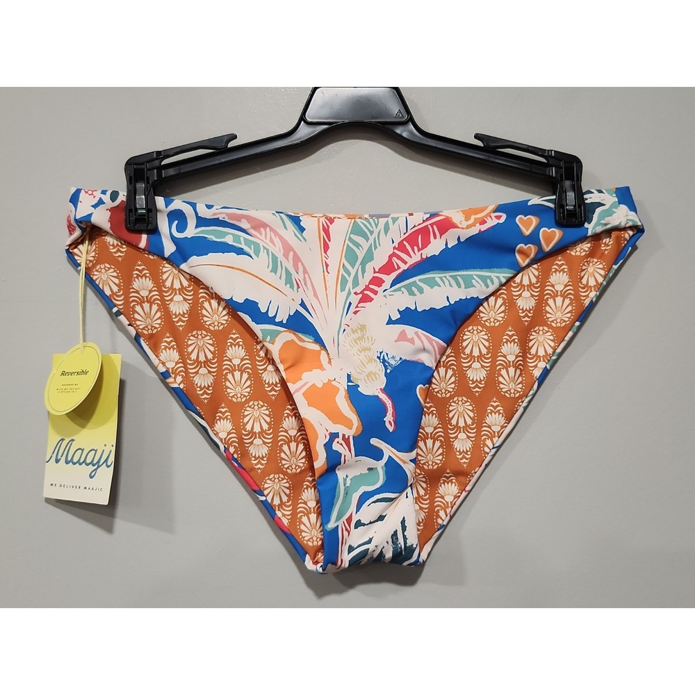 Maaji NWT Reversible Swim Bikini Bottom Womens L Multicolor Floral Swimwear New